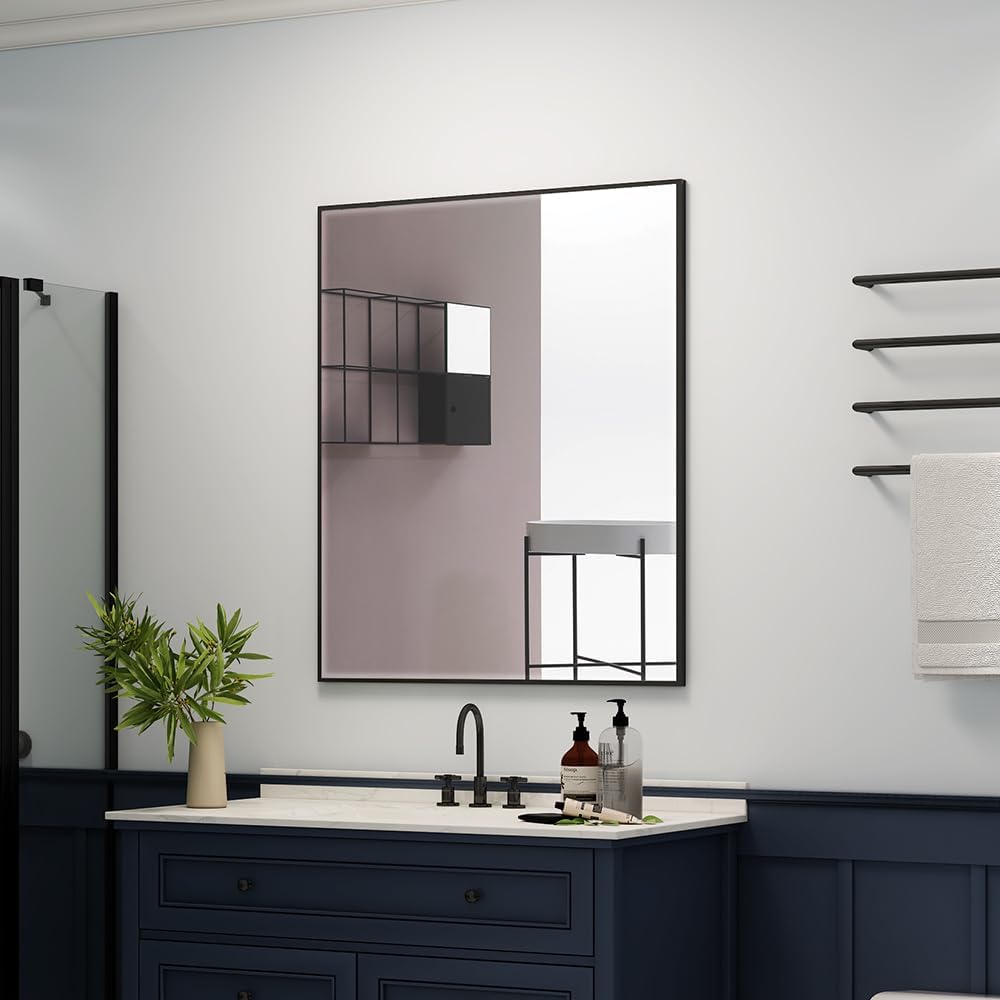 Quavikey Metal Framed Bathroom Mirror Black 30x36 Inch
