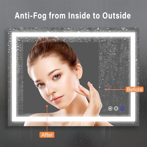 36x28 LED Bathroom Mirror with Anti-Fog and Memory Function