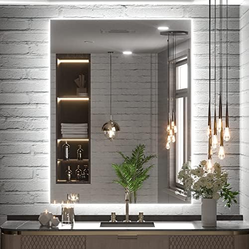 TETOTE 36x28 Inch LED Backlit Mirror with Light and Anti-Fog