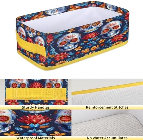 Mexican Floral Skeleton Toilet Paper Basket Organizer with Handles