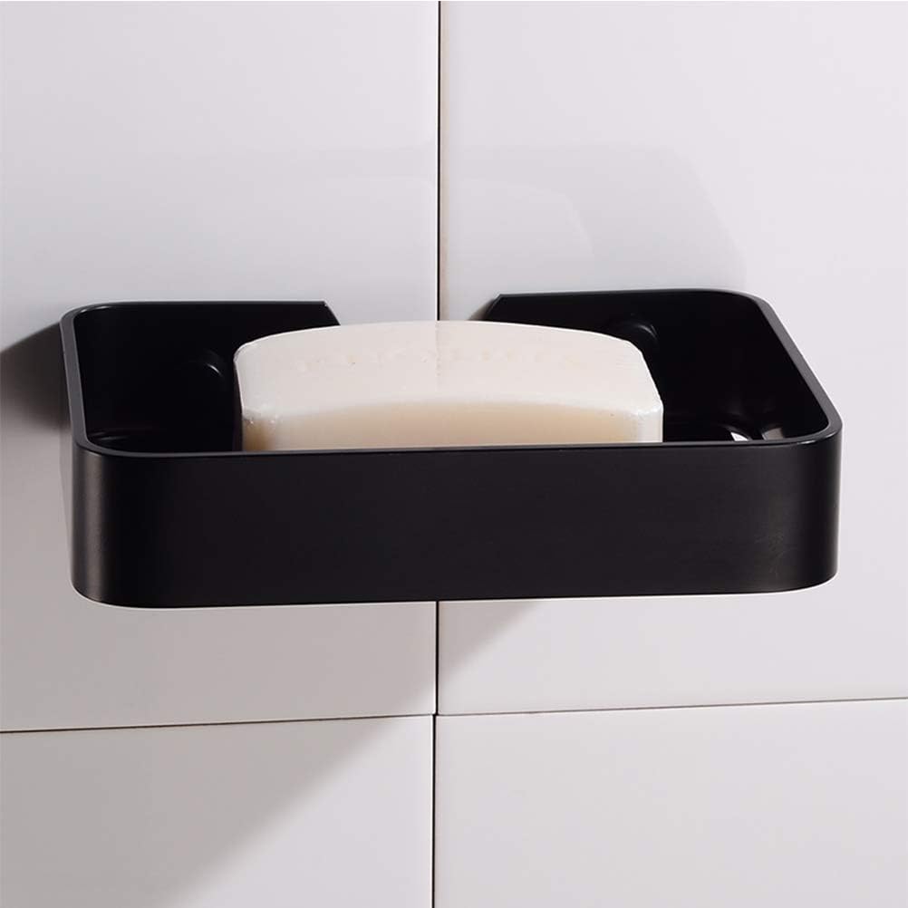 Wall Hanging Soap Dish with Ventilation and Sticker Mount Black