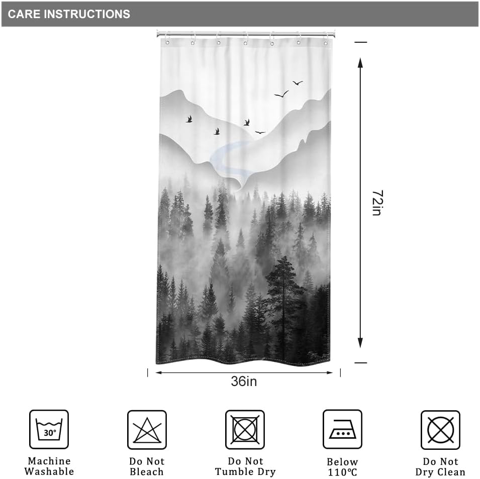 Riyidecor Misty Rainforest Shower Curtain 7 Pack Hooks