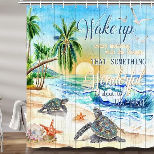 Beach Turtle Shower Curtain with Hooks 72x72