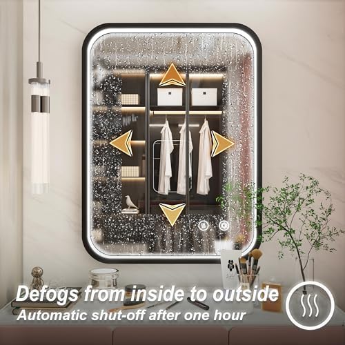 24x32 Inch Dimmable LED Mirror with Anti-Fog and Frame