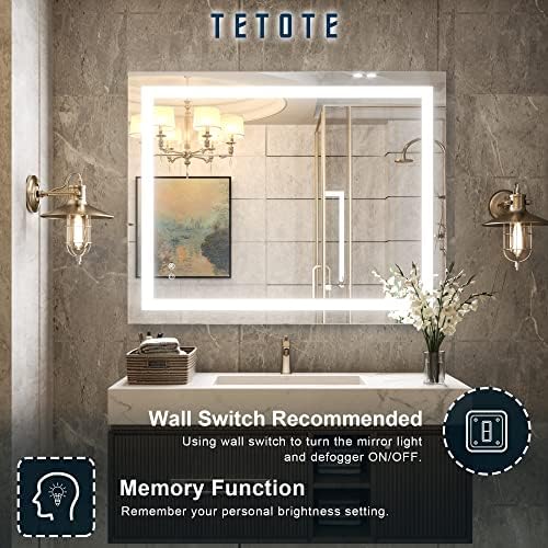 TETOTE 30x36 LED Vanity Mirror with Dimmable Lights and Anti-Fog Function