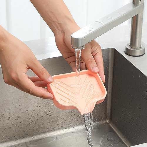 MicoYang Silicone Soap Dish with Drain Spout - Pink 49x32 Inch