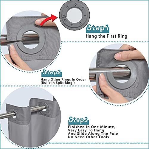 Conbo Mio Grey Shower Curtain Liner with Snap In Design