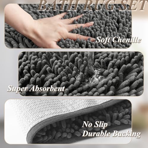 Barossa Design No Hook Shower Curtain Set with Rugs - Grey