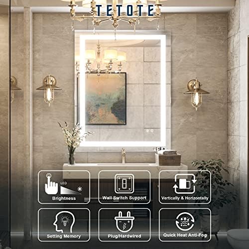 TETOTE 30x36 LED Vanity Mirror with Dimmable Lights and Anti-Fog Function