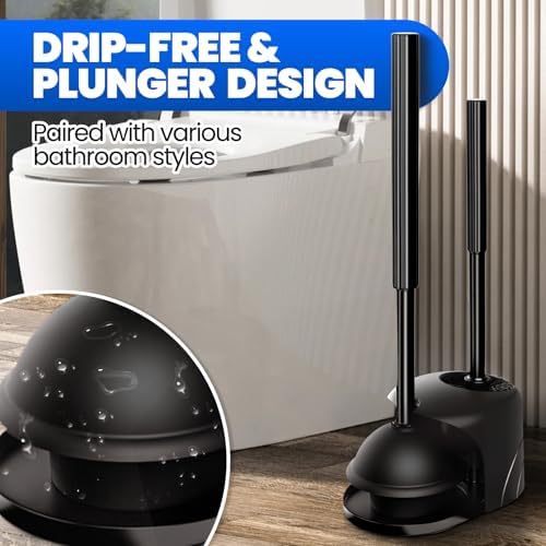 Denvlex 2 in 1 Toilet Brush and Plunger Set Black 20inch