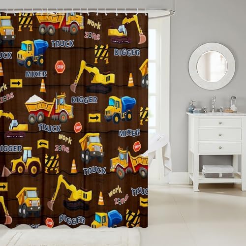 Manfei Boys Excavator Shower Curtain Set