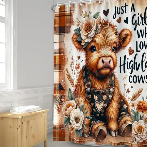 Funny Highland Cow Shower Curtain with 12 Hooks