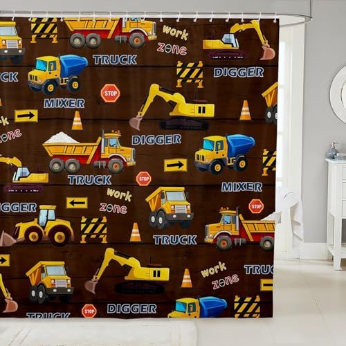 Manfei Boys Excavator Shower Curtain Set