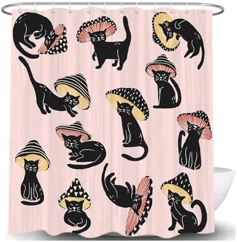MERCHR Cute Funny Cat Mushroom Shower Curtain 72x72 Inch 1