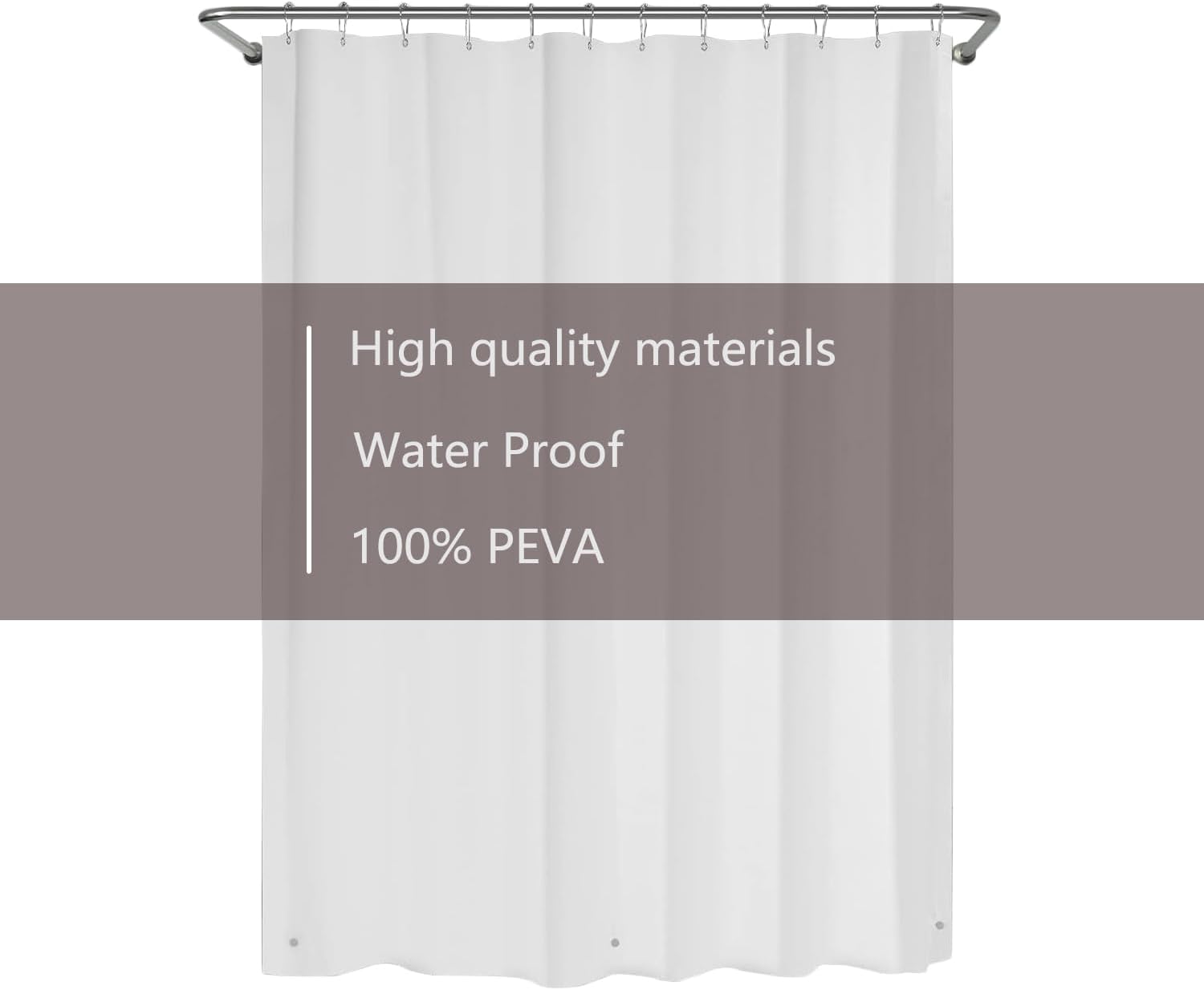 TIKABC 4G PEVA Shower Curtain Liner with 3 Magnetic Weights