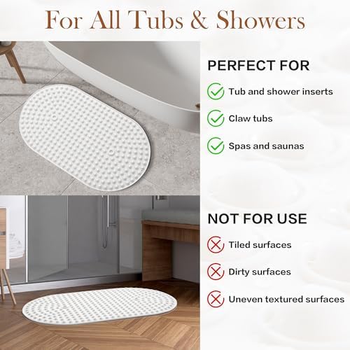 Joiyota Silicone Bath Mat Oval Non-Slip with 27x15 Inches
