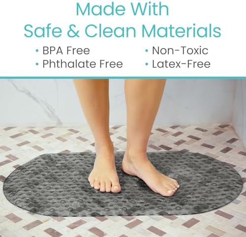 Vive Oval Bathtub Mat - Non-Slip Secure Durable Easy to Clean Gray