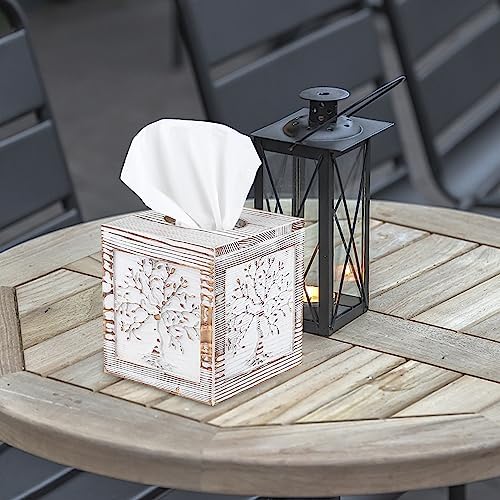 Ukwell Wood Carved Tissue Box Holder Tree of Life Design