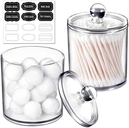 SheeChung 2 Pack Q-Tip Dispenser Clear Plastic Jars with Labels 1