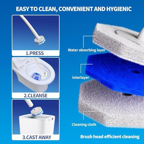 Hohoky Disposable Toilet Brush with 50 Refills and Wall Mount Holder