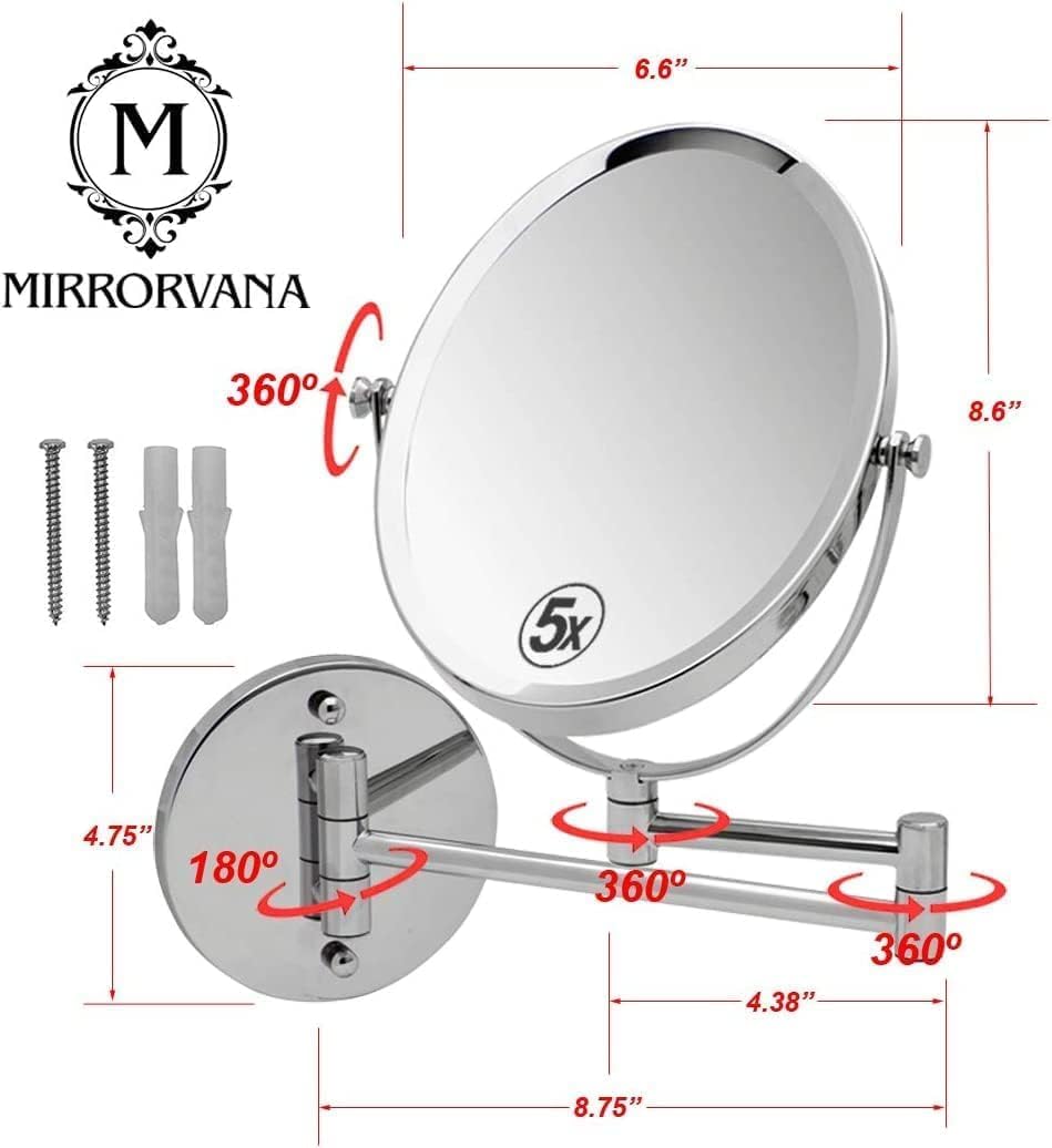 MIRRORVANA Wall Mounted Vanity Mirror 5X 1X Magnification