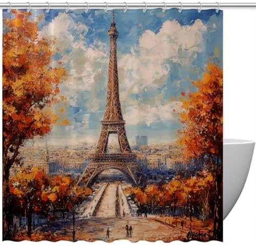 VAPOKF Oil Painting Tower Maple Trees Shower Curtain