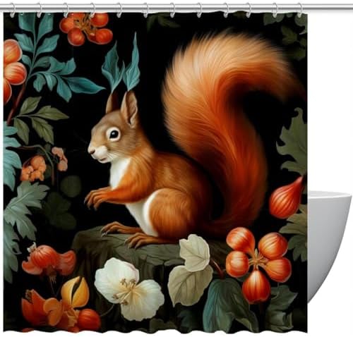 VAPOKF Cute Squirrel Shower Curtain with 12 Hooks - 66x72 Inches 1