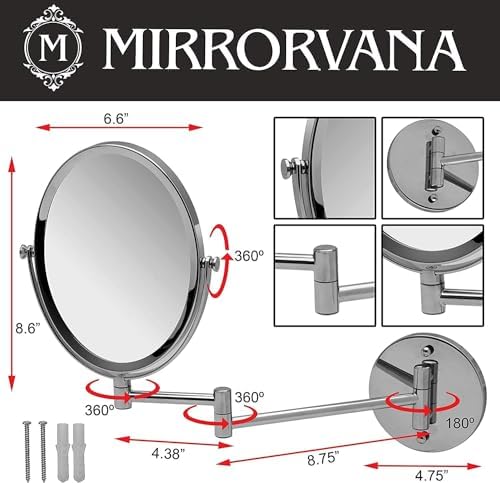 MIRRORVANA Wall Mounted Vanity Mirror 5X 1X Magnification