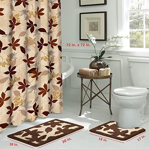 Creative Home Ideas 15-Piece Shower Set 72x72 Blowing Leaves Chocolate
