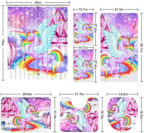 Alishomtll 7 Pcs Unicorn Girls Bathroom Set