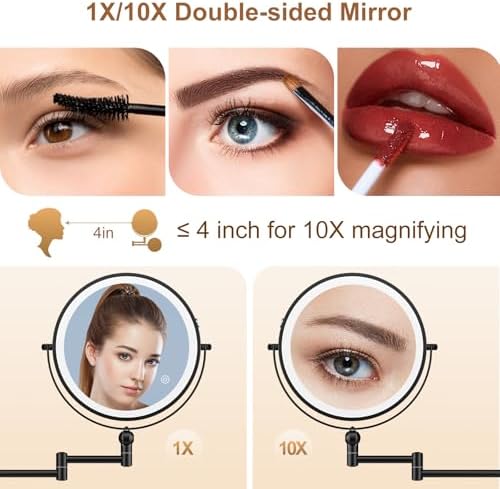 9 Wall Mounted Lighted Makeup Mirror with 1X10X Magnification