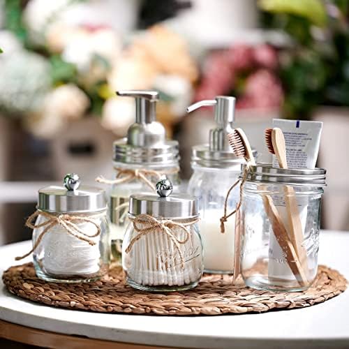 Amolliar 4-Pack Mason Jar Bathroom Accessories Set - Brushed Nickel
