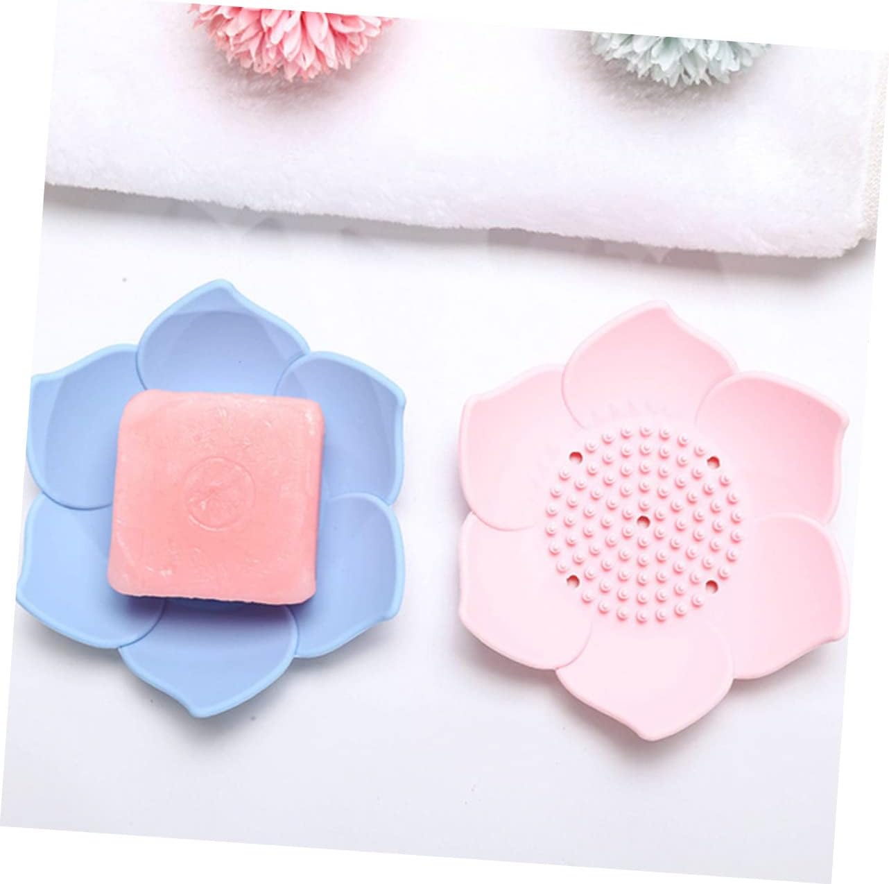 2pcs Luxury Silicone Soap Dish Set Self-Draining Bathroom Holder