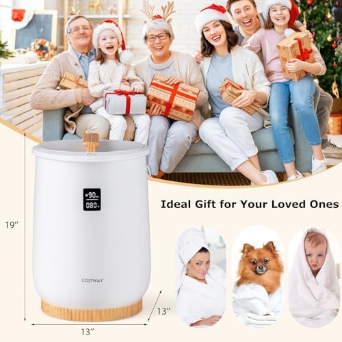 COSTWAY Bucket Style Towel Warmer with LED Display and Child Safety Lock White