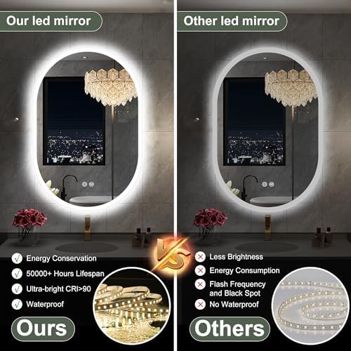 Sbagno 20x36 Inch Oval LED Mirror with Lights and Memory Function