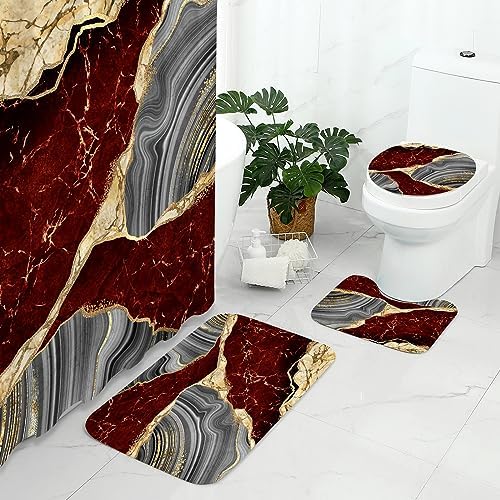 Gibelle 4 Pcs Marble Shower Curtain Set