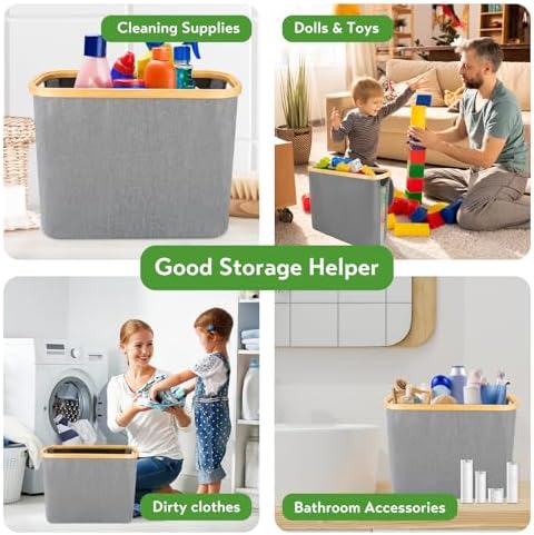 Toilet Paper Storage Basket - 9 Rolls Capacity - Bamboo Holder - Grey