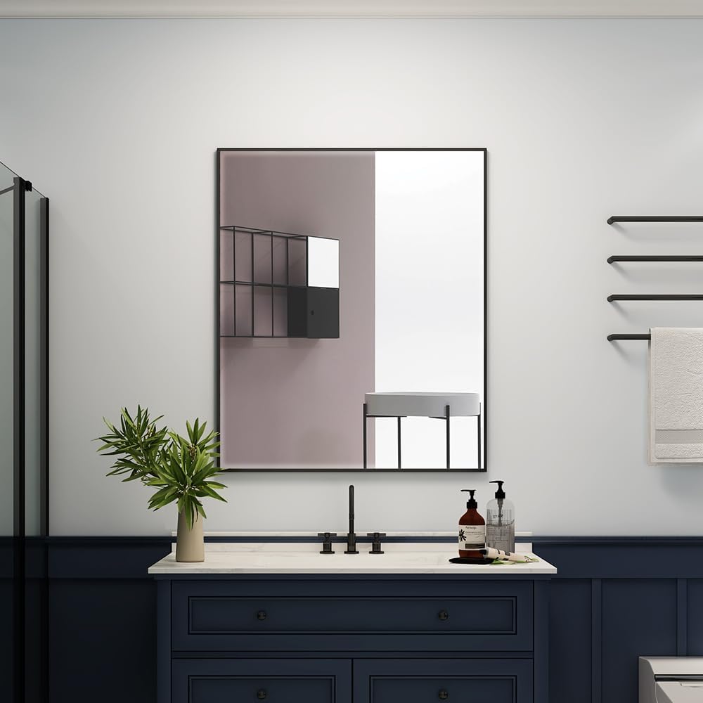 Quavikey Metal Framed Bathroom Mirror Black 30x36 Inch