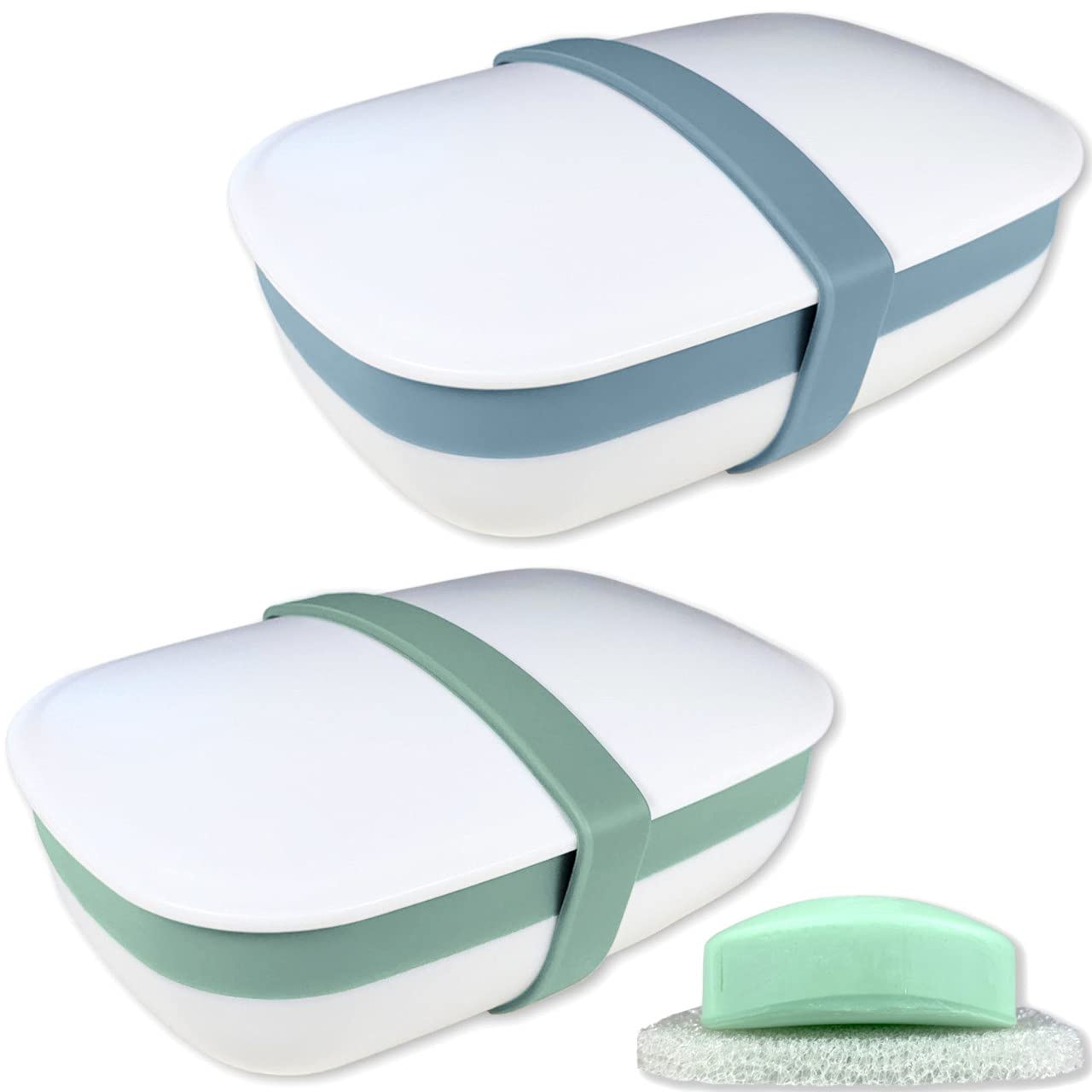 2Pack Travel Soap Holders with Sponge Mat and Leak-Proof Band