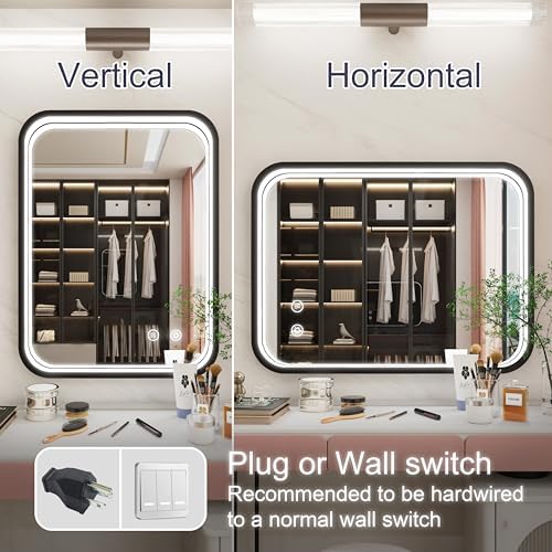 24x32 Inch Dimmable LED Mirror with Anti-Fog and Frame