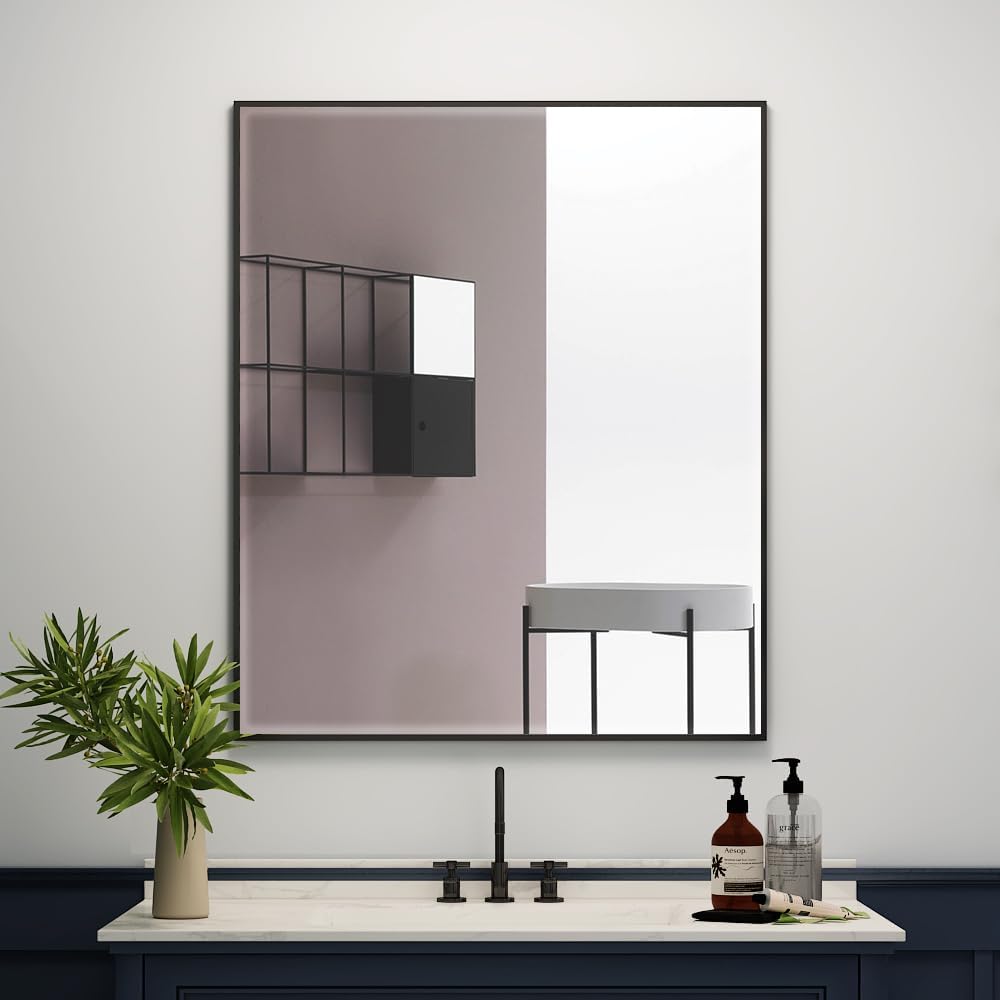 Quavikey Metal Framed Bathroom Mirror Black 30x36 Inch