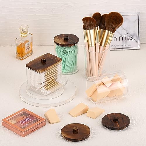 Tbestmax 4 Pack Cotton Ball Dispenser with Bamboo Lids Brown
