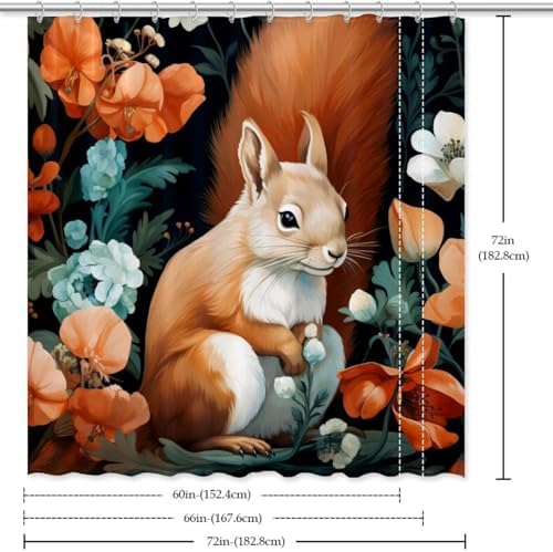 Cute Squirrel Shower Curtain Set with 12 Hooks 66x72 Inches