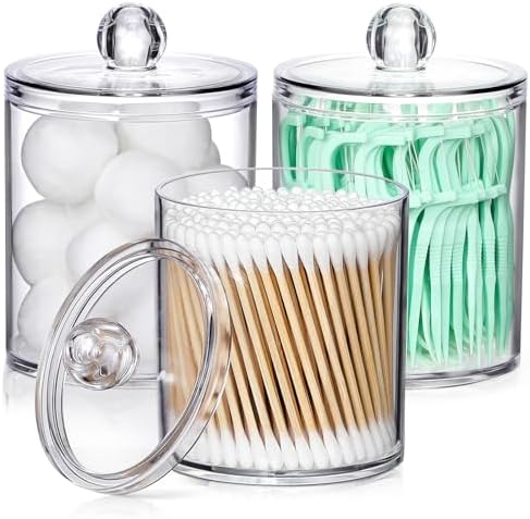AOZITA 3 Pack Acrylic Q-Tip Holder Dispenser Set
