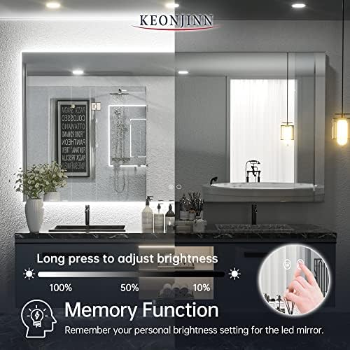 Keonjinn 72 x 36 Inch Backlit LED Mirror with Acrylic Light Strips
