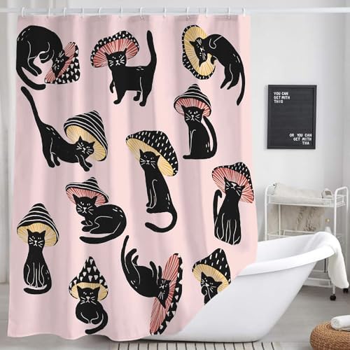 MERCHR Cute Funny Cat Mushroom Shower Curtain 72x72 Inch 1