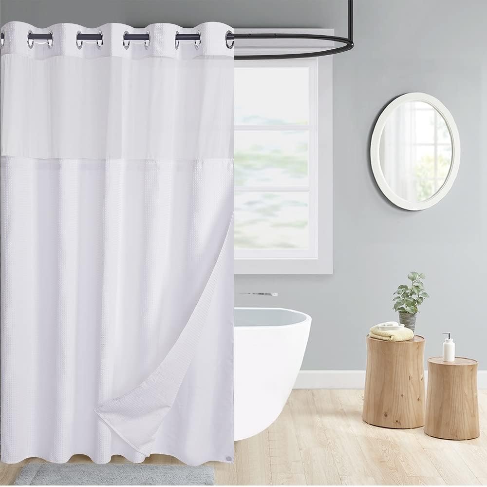 WPM Modern Waffle Weave Shower Curtain Set with Liner and Snap Hooks