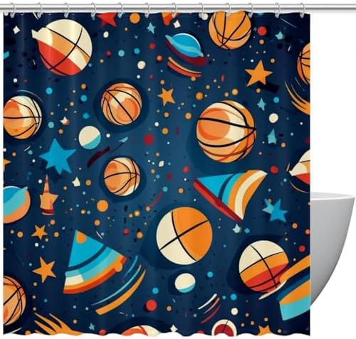 VAPOKF Basketball Shower Curtain Set with 12 Hooks 60x72 Inches 1