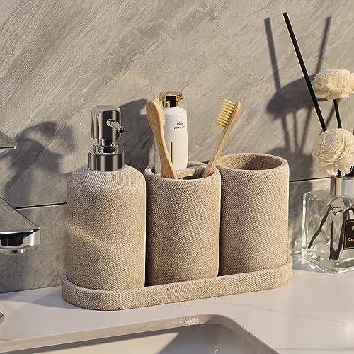 Haocoott Bathroom Accessories Set 4 Pieces Modern Decor Beige