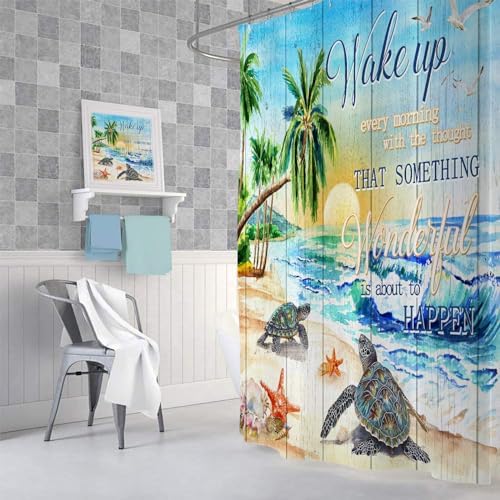 Beach Turtle Shower Curtain with Hooks 72x72
